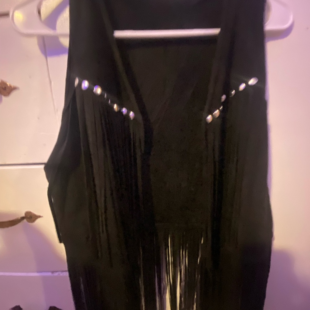 Black Fringe Vest with Silver Accents